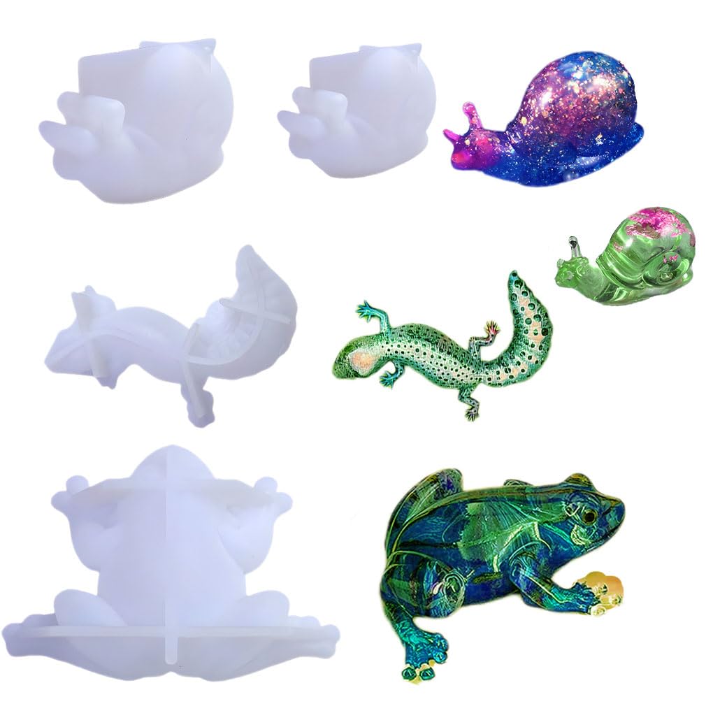 FineInno 4 PCS Resin Silicone Moulds 3D Animal Epoxy Casting Moulds Frog Lizard Snails Epoxy Resin Mould for Desktop Decoration Cabinets Wall Hanging
