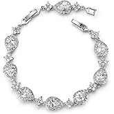 SWEETV Wedding Teardrop Bracelets for Brides Bridesmaids, Crystal Cubic Zirconia Bridal Bracelets for Women Prom