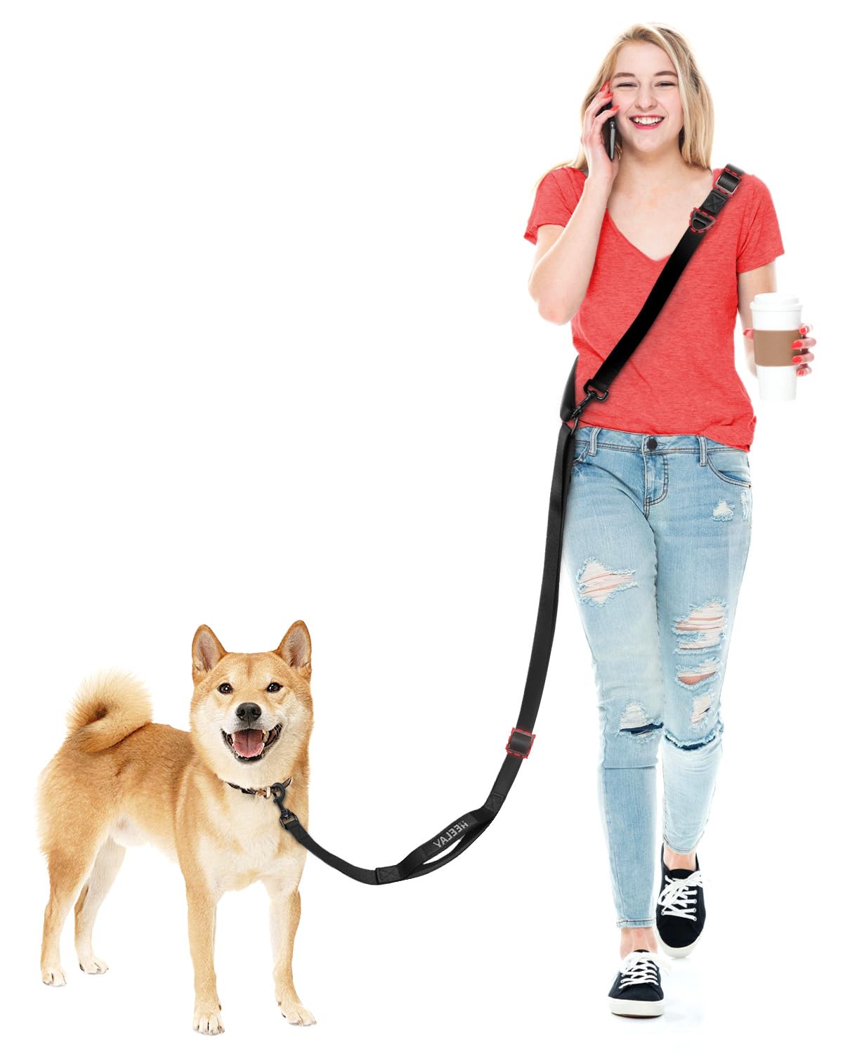 Hands Free Dog Lead for All Shapes - 6.5-9.8ft Dual Adjustable Buckle Cross Body With Padded Handle for 1 or 2 Medium/Large Dogs, 18-110LBS, Black