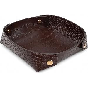 Lartvivré Faux Leather Catchall Valet Tray, Desktop Nightstand Organizer for Key, Coins, Jewelry & Watch, Portable Multi-Purp