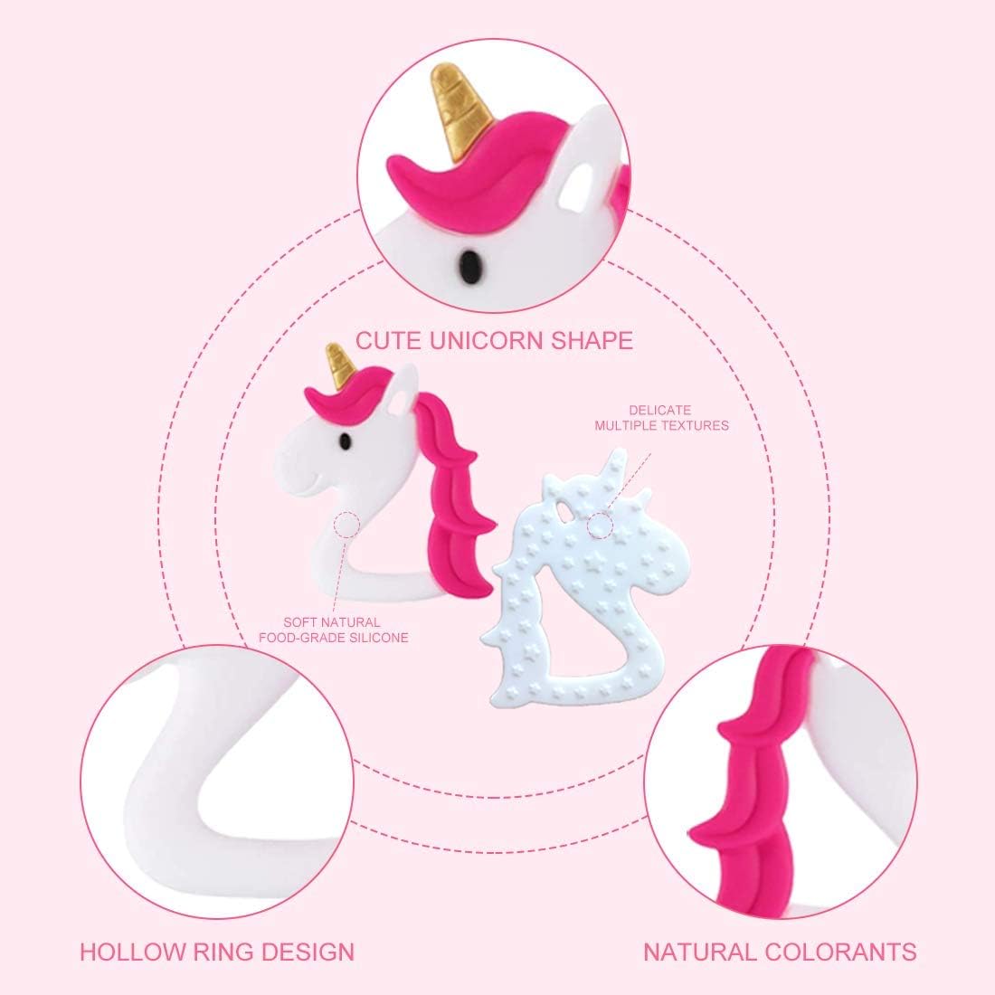 AUBECO Baby Girl Unicorn Teething Toys, 100% Food Grade Silicone Teethers for Babies, Infant and Toddler Chew Toy for Small Baby Hands, Prevent Swallowing, with Massage Dots : Baby