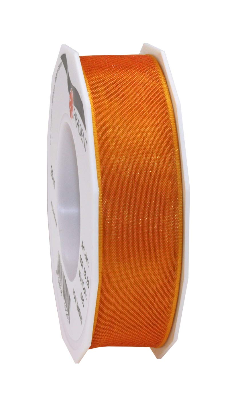 Präsent - Four Seasons Organza Wired Edge Ribbon Tangerine 25 mm Width, 25 m Length