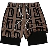 GORGLITTER Men's Graphic Anime Gym Shorts Y2K 2 in 1 Basketball Athletic Workout Drawstring Drippy Shorts