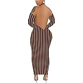 YUEWOO Womens Long Sleeve Off The Shoulder Maxi Dress Sexy Bodycon Midi Dresses Club Outfits