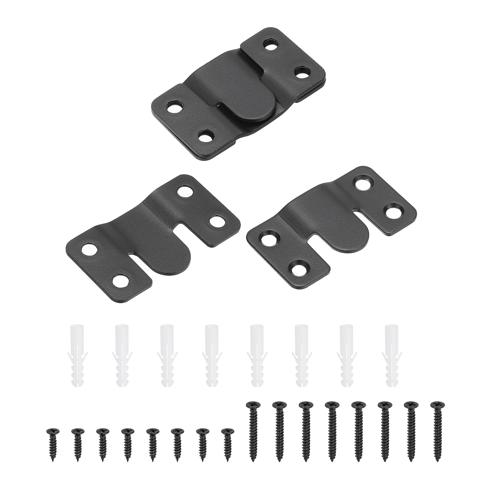 PATIKIL Flush Mount Bracket, 2 Sets Interlock Headboard Wall Mounting Brackets Stainless Steel Photo Frame Mirror Hook Picture Hangers for Large Picture Display, Black