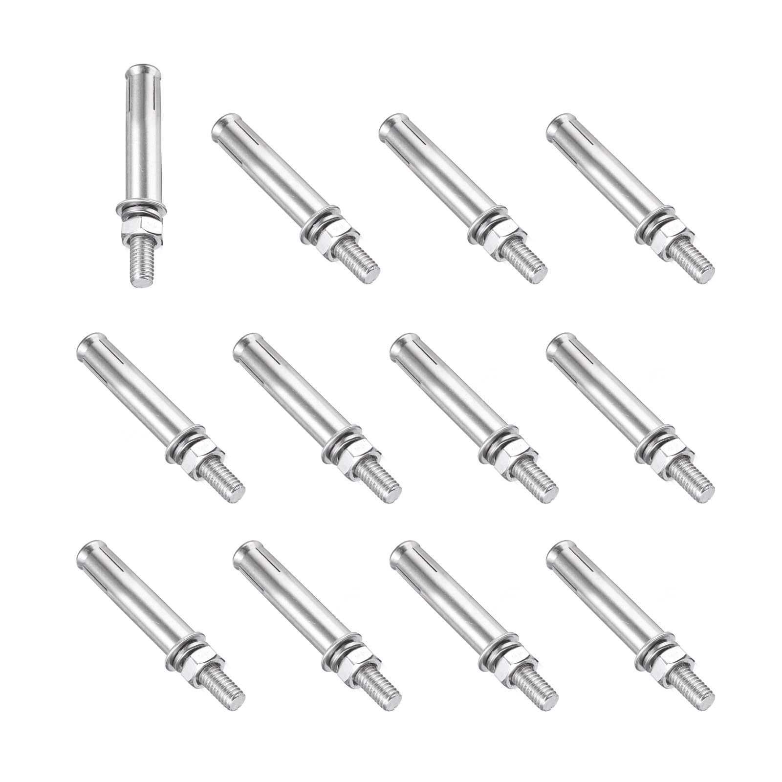 PATIKIL M8 x 70mm Expansion Bolts, 12Pcs 304 Stainless Steel Expansion Screw Bolts Sleeve Anchoring Fastener for Wall Concrete Brick Wall Drywall Air Conditioner, Silver