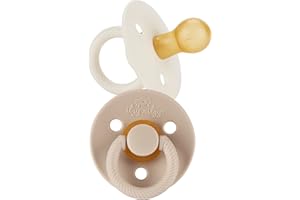 Itzy Ritzy Natural Rubber Pacifiers (Set of 2) – Baby Pacifiers with Cherry-Shaped Nipple & Large Air Holes for Added Safety; Set of 2 Binkies in Coconut & Toast (Ages 6 – 18 Months)