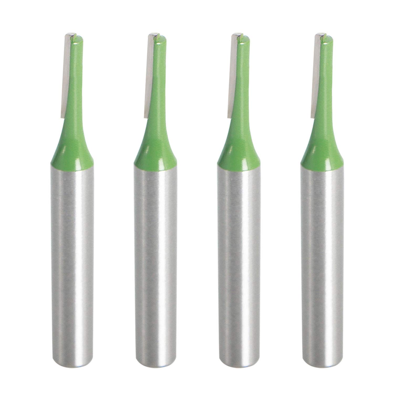 Aopin Router Bit 3mm Cutting Dia 6mm Shank Dia Single Flute Straight Bit Carbide for Woodworking Milling Cutter Tool, Green, Silver, 4Pcs