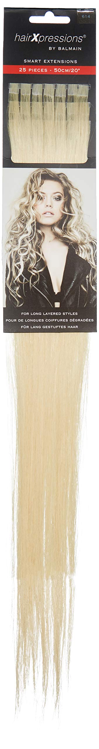 Balmain HairXpression Human Hair 25-Pieces, 50 cm Length, 614 Bright Light Blonde Natural, 190 g