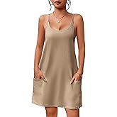 EKOUAER Nightgowns for Women Cotton Sleepwear Sexy Sleep Shirt Adjustable Spaghetti Strap Night Gowns with Pockets S-3XL