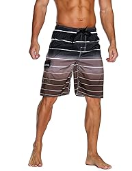 unitop Men's Colortful Striped Swim Trunks Surfing
