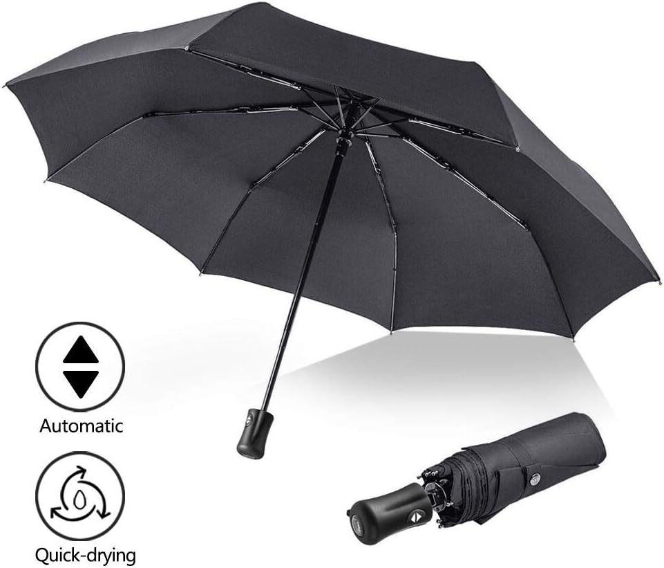 Automatic Umbrella Compact, Travel Umbrella Windproof Waterproof, Extra Strong Umbrella with Reinforced Windproof Frame, Portable Umbrella for Women and Men