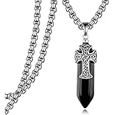 Lieditia Celtic Cross Necklace 925 Sterling Silver Obsidian Cross Pendant Irish Jewelry Gift for Men Women