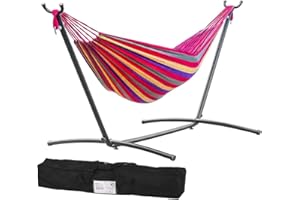 Techfaith Double Hammock with Stand Two Person Hammock Adjustable with Space Saving Steel Hammock Stand Includes Portable Carrying Case for Hammocks Stand Hammocks for Outside with Stand