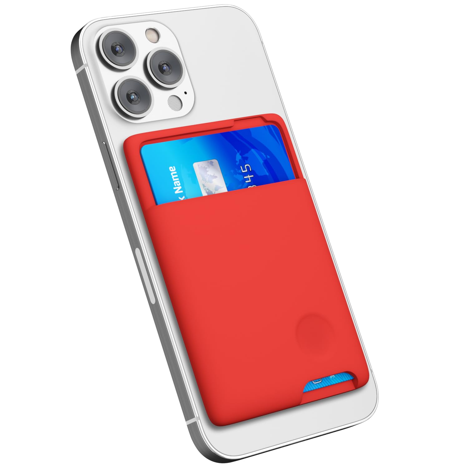 oakxco Phone Wallet Stick On, Secure Phone Card Holder Silicone, Adhesive Pocket Sleeve ID Credit Card, Slim Thin Card Case for Men Women Cute, Compatible with Apple iPhone Samsung Pixel, Red