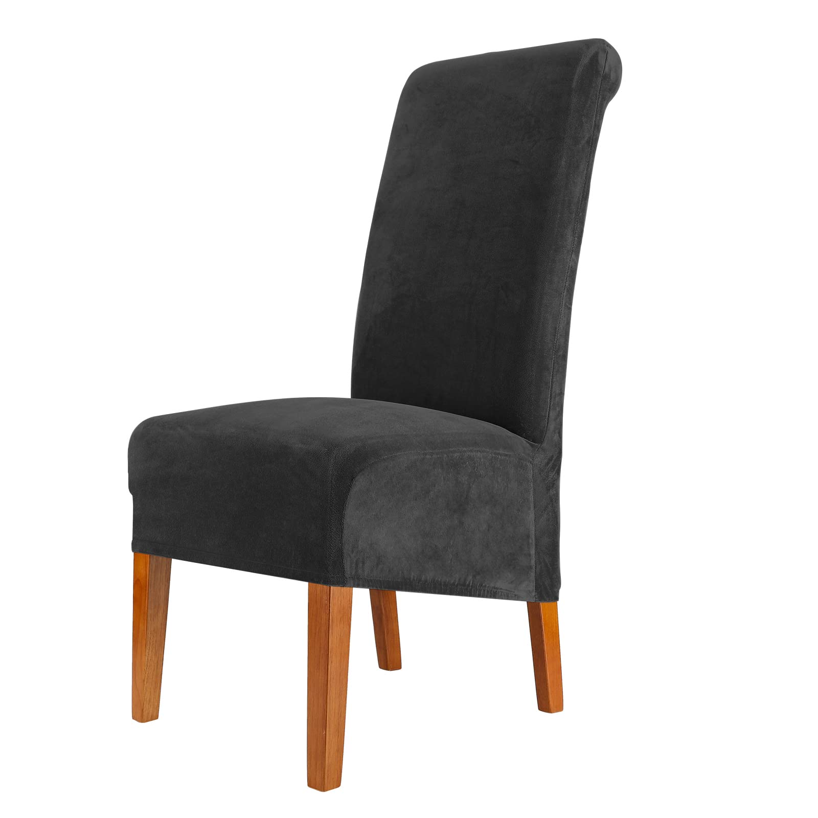 CMAKER Velvet Dining Chair Covers, Stretch Large Chair Slipcover, Spandex High Back Chairs Cover Elastic Washable Removable XL Chair Protector,Set of 2,Black