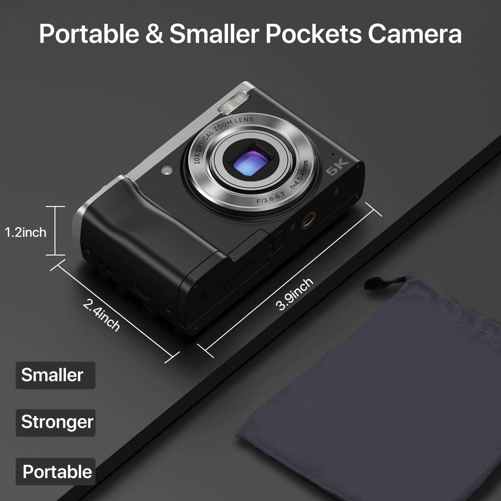 56MP 5K Digital Camera 10X Optical Zoom, Front and Rear Dual Cameras with 2.8