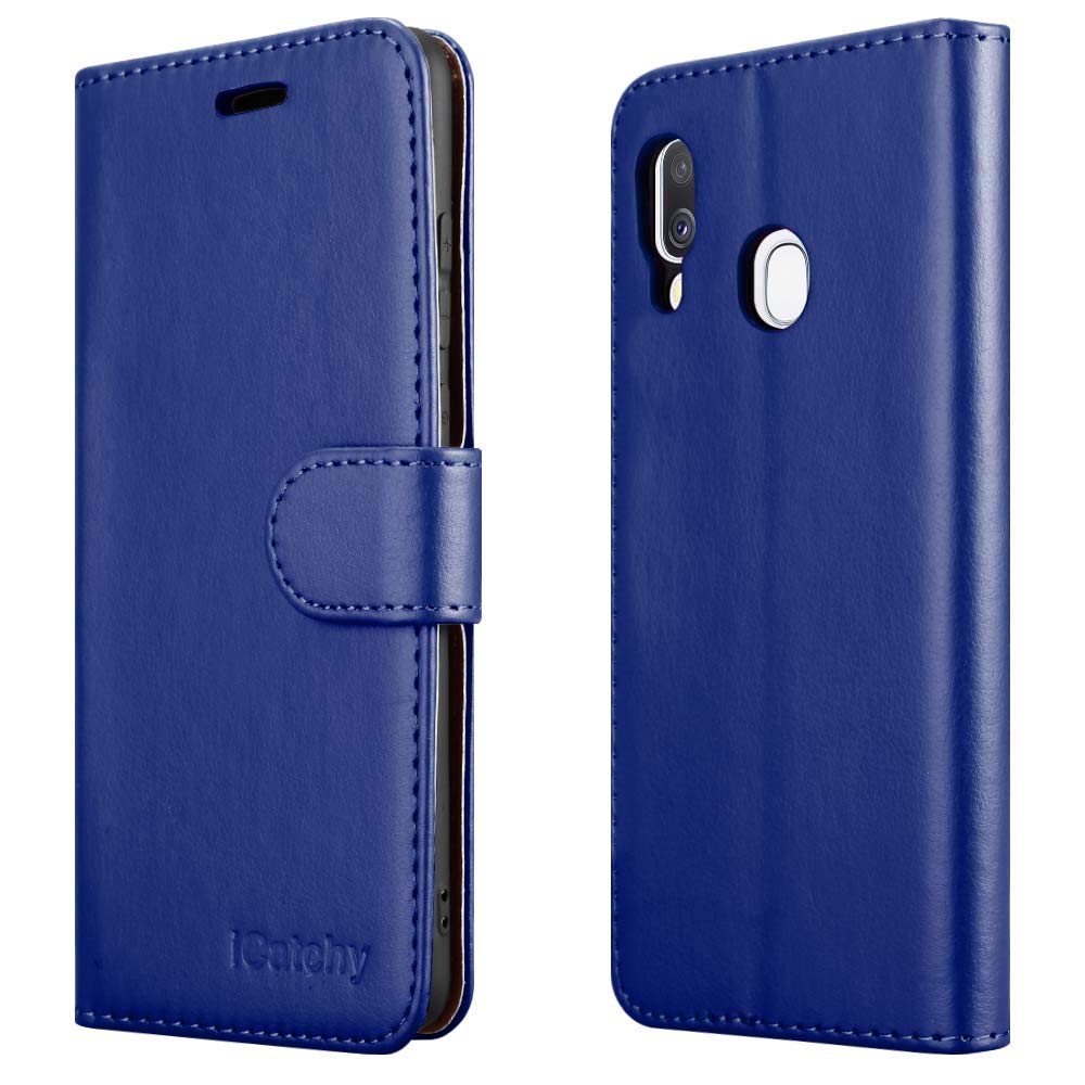 iCatchy For Samsung Galaxy A40 Case Wallet Book [Stand View] Cover Magnetic Closure [Kickstand] Full Protection Premium Leather Folio Case Compatible with for Samsung Galaxy A40 (Blue)