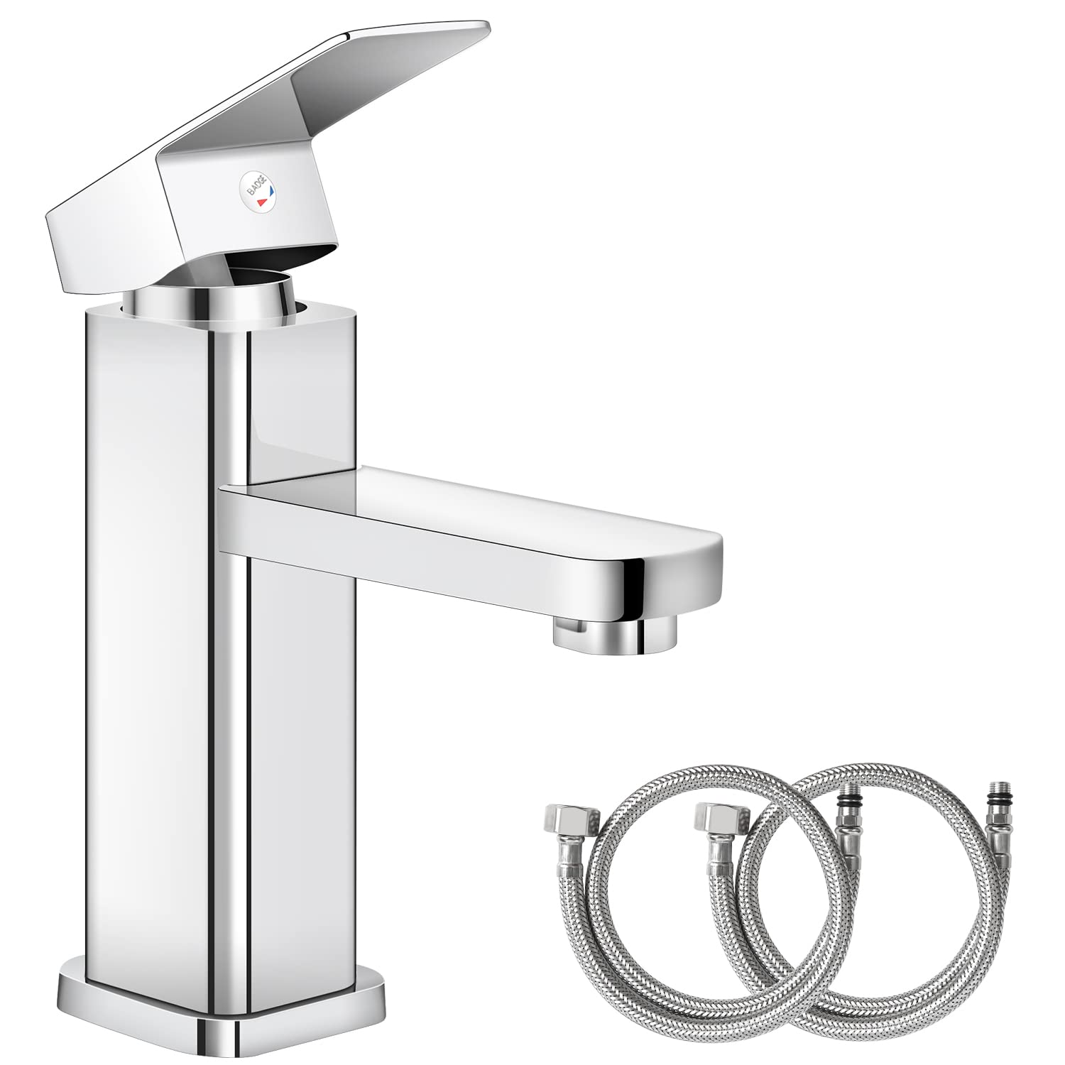 Bathroom Taps, Basin Mixer Tap Kitchen Faucet Chrome Brass Cloakroom Sink Tap, Single Hole with 2 Hoses, Hot and Cold Dual Control, Corrosion and High Temperature Resistant Anti-Scratch