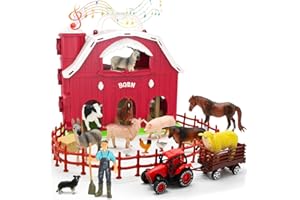 KIMICARE Big Red Barn Toys for Toddlers 1-3, Farm Animal Figures Playset with Tractor for 2 3 4 5 Year Old Kids, Musical Preschool Montessori STEM Learning Toys, Christmas Birthday Easter Gift for Boys Girls
