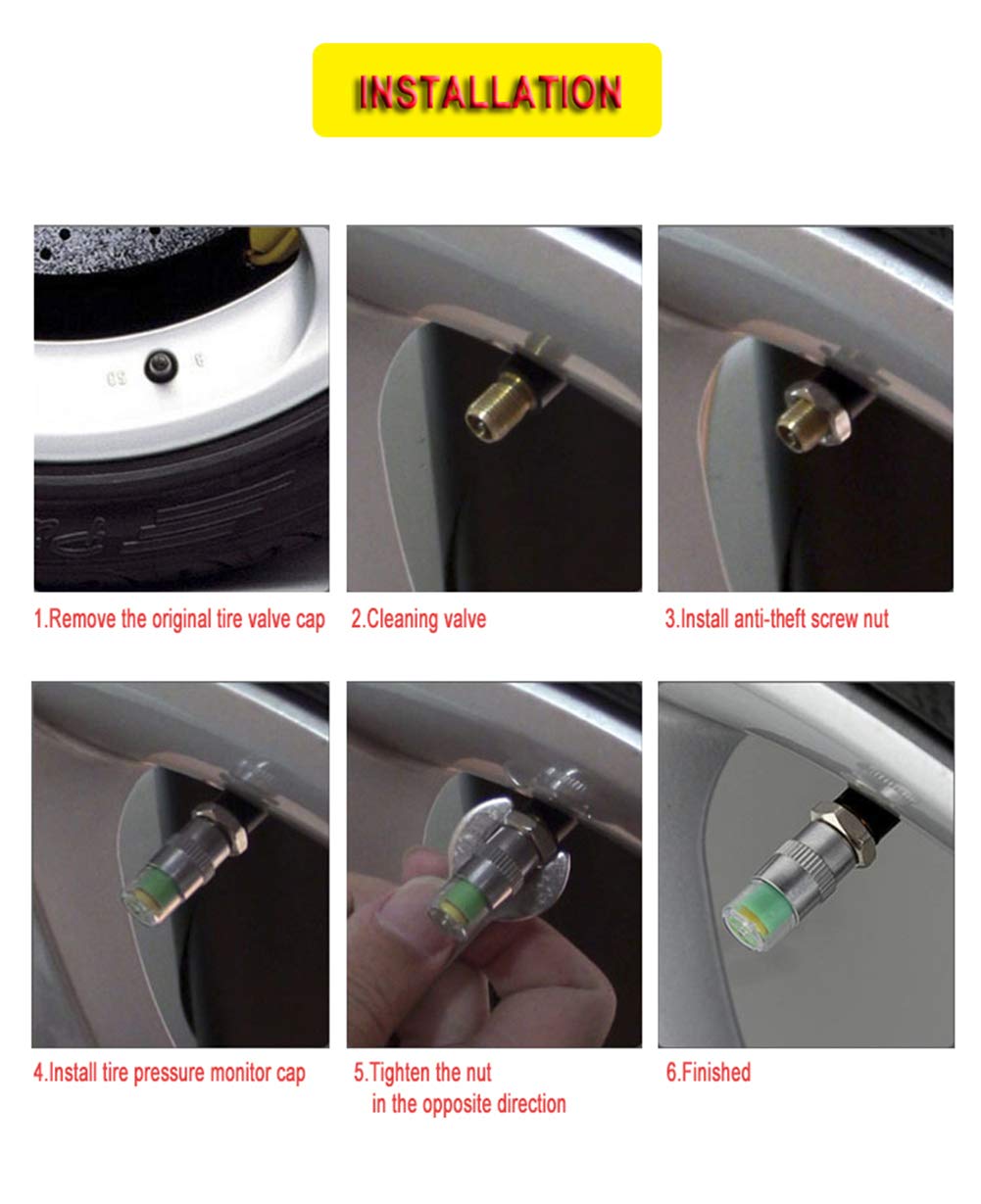 QUNQI STAR Tire Pressure Monitor Valve Caps Anti-Theft Sensor Indicator 3 Color Eye Alert for Car SUV Truck Motorcycles Vehicles (2 Set(8pcs))