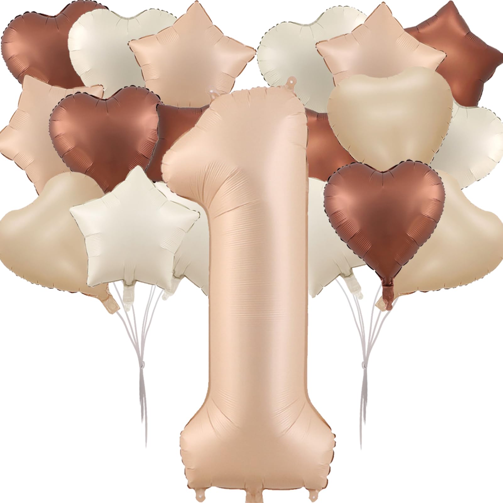 Photo 1 of 19 Pcs 40 inch 1st Number Balloons Large Foil Helium Number Balloon with 18" Cream Caramel Beige Brown Heart Balloons Star Balloons for first One Year Old Girl Boy 1st Birthday Party Decoration