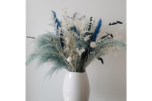 Flowerartlife Natural Dried Pampas Grass Bouquet, 17" Blue Pampas Grass, Lavender Decor, Bohemian Style Family Wedding Country Farmhouse Decorated with Dried Flowers