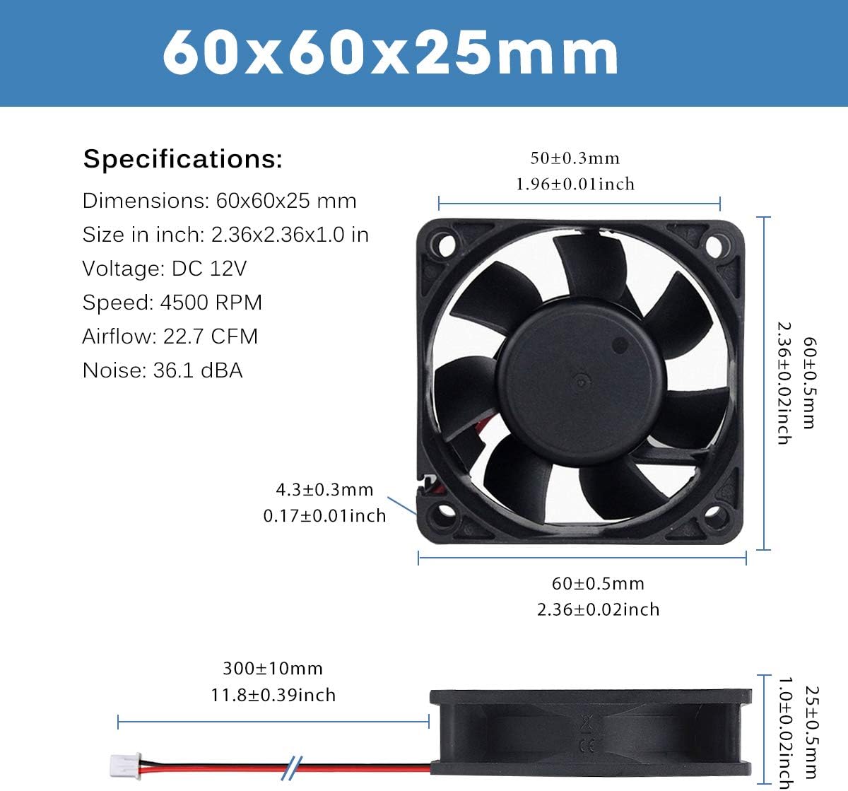 GDSTIME 60mm Fan 12V Computer Fan 60 x 60 x 25mm PC Case Fans 4500 RPM High Speed Axial 6CM DC Brushless Cooling For Xbox DVR Router Projector Replacement Ventilation Exhaust - Image 3
