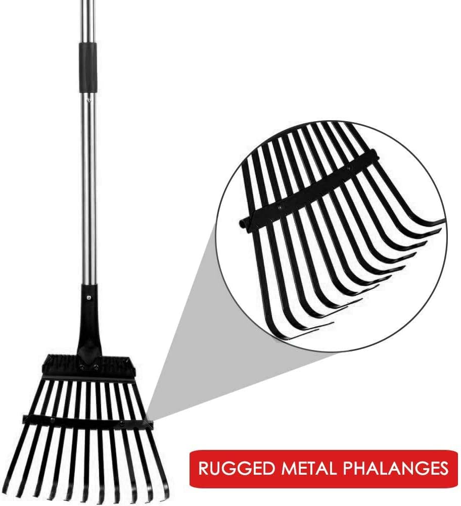 HOMIMP Adjustable Garden Leaf Rake, 34" - 55" Adjustable Lightweight Aluminum Handle 11 Tines Rake, 8" Inch Wide, for Gardeners, Kids Leaf Rake, Detachable Garden Rake, Easy to Carry (Black) : Garden & Outdoor