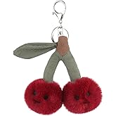 Apricot Lamb Cherry Food Plushies Cute Keychain, Soft Stuffed Plush Keychain Toys for Kids' Backpack Purse, Red