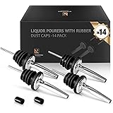 KITESSENSU 14 Pack Liquor Pourers, Stainless Steel Liquor Bottle Pourers for Alcohol, Bar Accessories Pour Spouts with Rubber