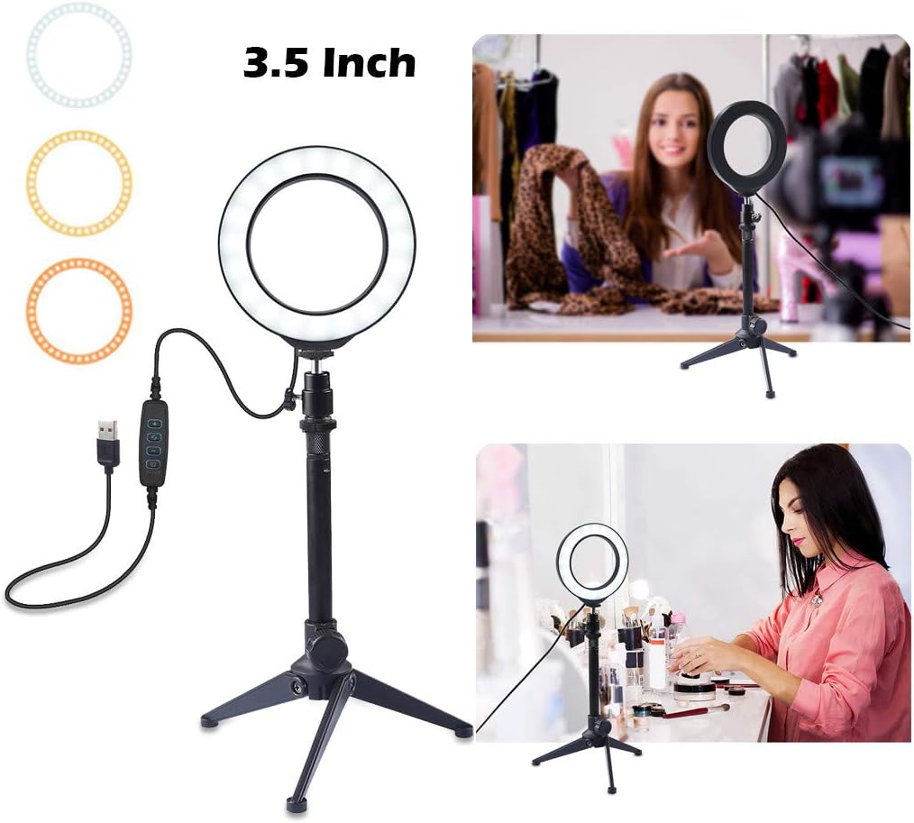 Ring Light 3.5 Inch with Tripod Stand USB 3 Modes LED Ring Video Photography for Live Stream Camera,Smartphone,YouTube…