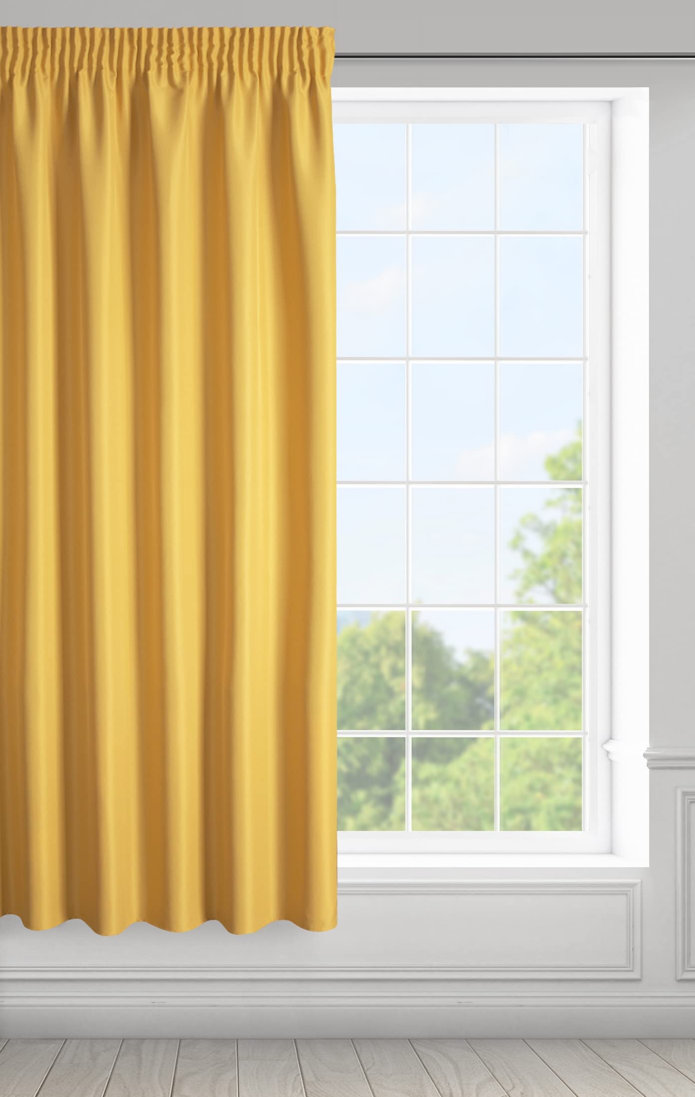 Eurofirany RITA Smooth Plain Modern Curtain with Rufflette Tape For Rail - 1 Unit, Bedroom, Living Room, Lounge, Kitchen, 140g m/2, W55 x L69, Mustard Yellow