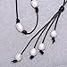 Long Freshwater Cultured Pearls Leather Necklace Costume Beaded Jewelry on Genuine Leather Cord 25.6