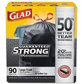 GLAD Drawstring Large Trash Bags, 30 X 33, 30gal, 1.05mil, Black, 90/carton