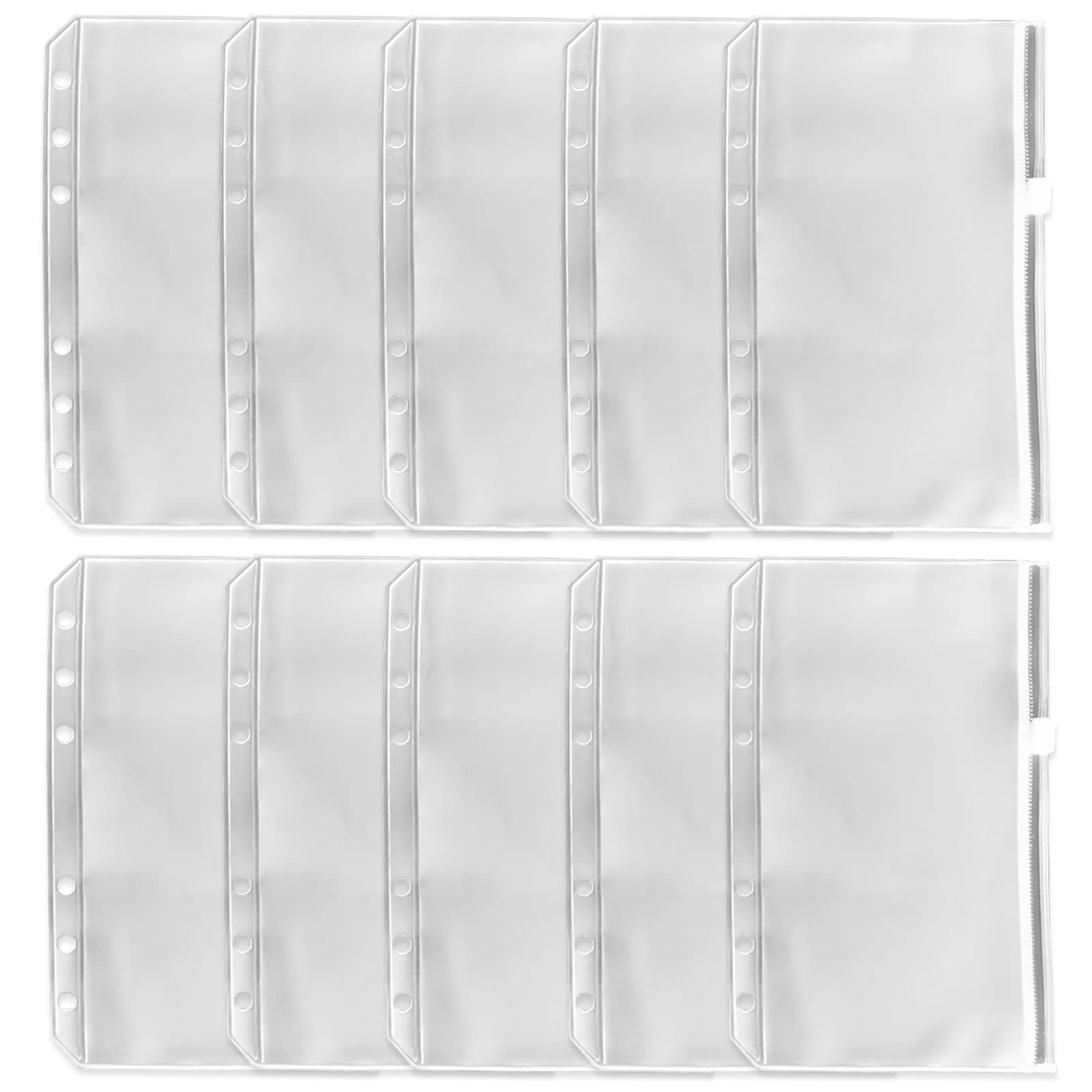 10pcs A6 Binder Pockets, A6 Size, 6 Holes Binder Pockets, Waterproof PVC Pouch, Premium Clear Binder Zipper Folders, Waterproof Cash Budget Envelopes, for 6-Ring Notebook Binder Loose Leaf Bags