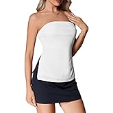 Floerns Women's Solid Strapless Bandeau Split Hem Casual Tube Top
