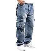 Nutriangee Men's Casual Baggy Cargo Workwear Jeans Loose Fit Straight Leg Hip Hop Denim Pants