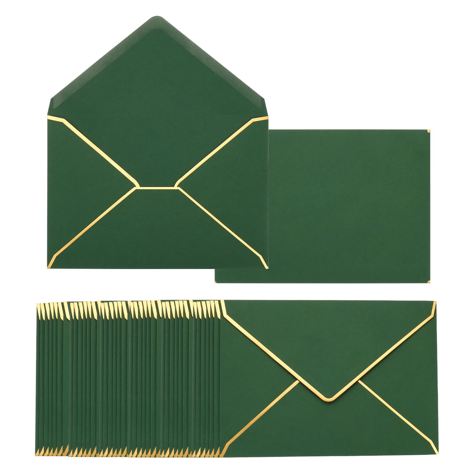 PATIKIL 100 Pack 5 x 7 Envelopes A7 Card Christmas Envelopes V Flap Envelopes with Gold Border for Office, Wedding Gift Cards, Invitations, Graduation (Dark Green)