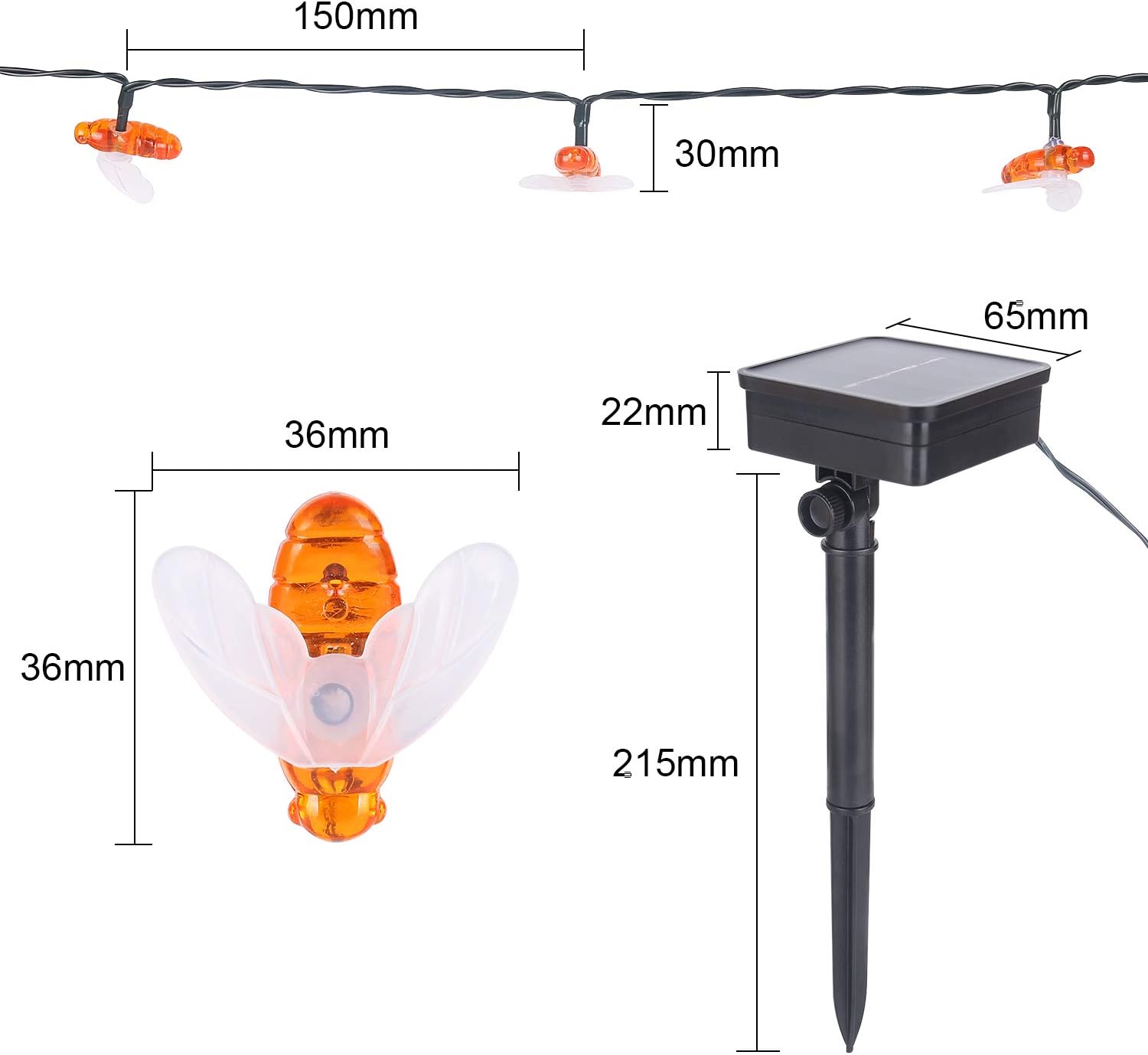 ALED LIGHT Solar Garden Decorations Outdoor Bee String Lights, 6.4 ...