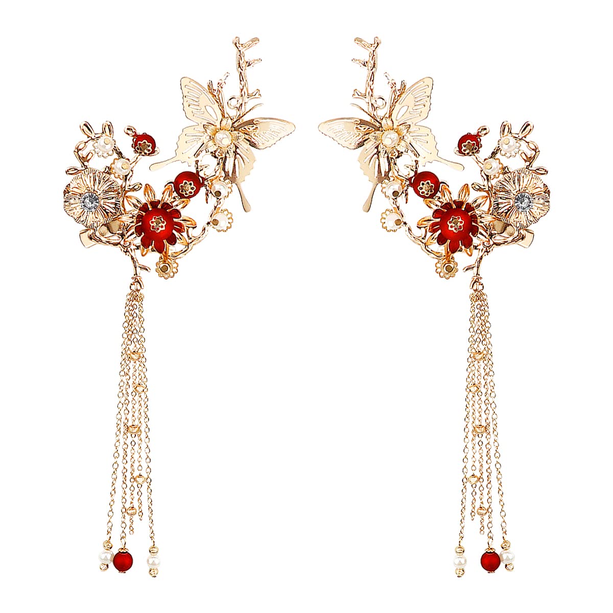 FERCAISH New Butterfly Tassel Hair Clip, Classic Style Pearl Hair Clip Hair Accessories for Traditional Clothes Festive Wedding Cosplay