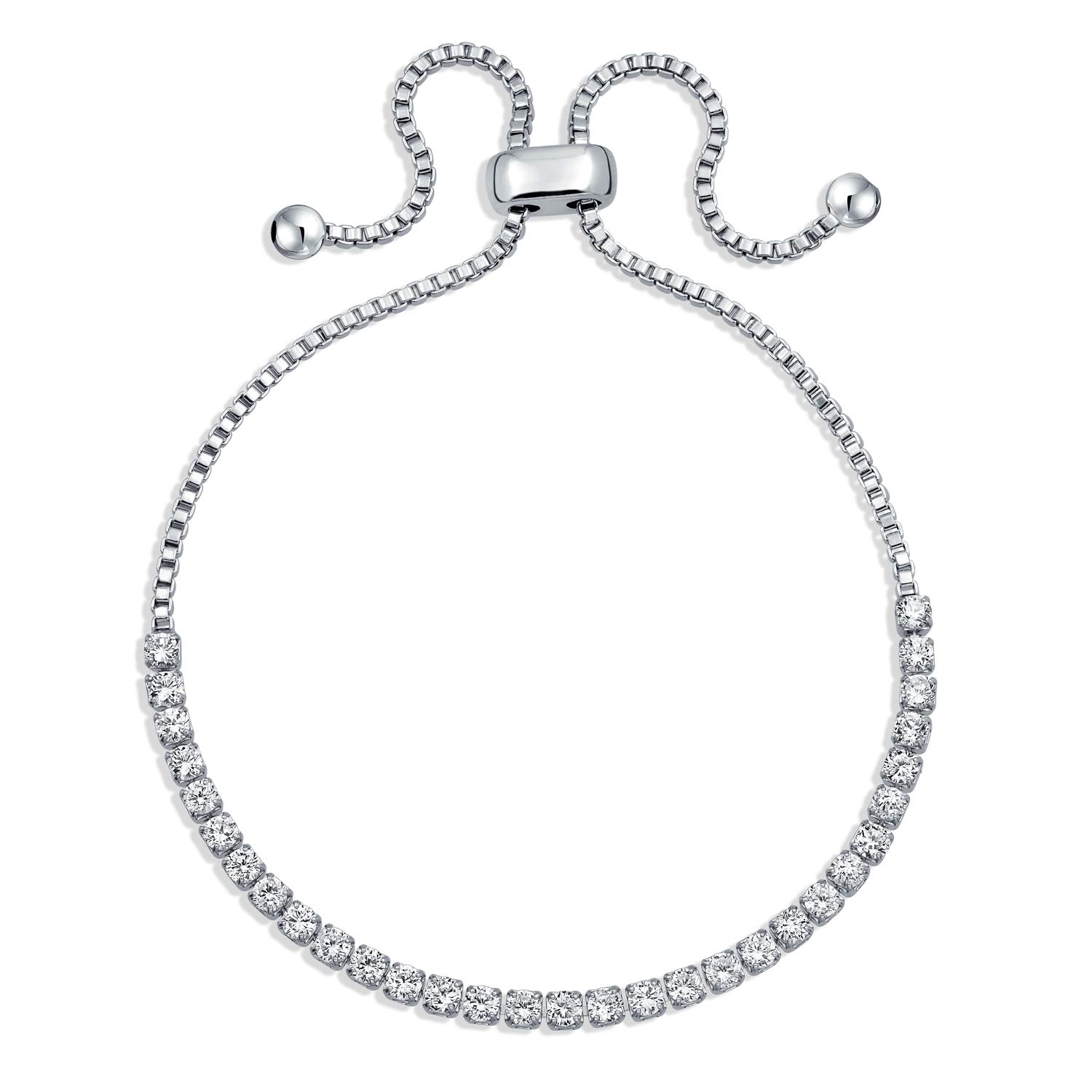 Bling Jewelry Bridal Cubic Zirconia AAA CZ Slide Bolo Style Tennis Bracelet For Women Teens Prom Rose Gold or Silver Plated Brass Adjustable