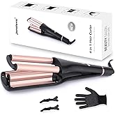 janelove 4 in 1 Hair Crimper, Hair Waver, Beach Waves Curling Iron Create 4 Types of Waves 0.75 & 1 & 1.1& 1.25 Inch, for Water/Mermaid/Beach/Deep defned Waves, 4 Temps with LED Display