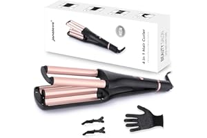 janelove 4 in 1 Hair Crimper, Hair Waver, Beach Waves Curling Iron Create 4 Types of Waves 0.75 & 1 & 1.1& 1.25 Inch, for Water/Mermaid/Beach/Deep defned Waves, 4 Temps with LED Display