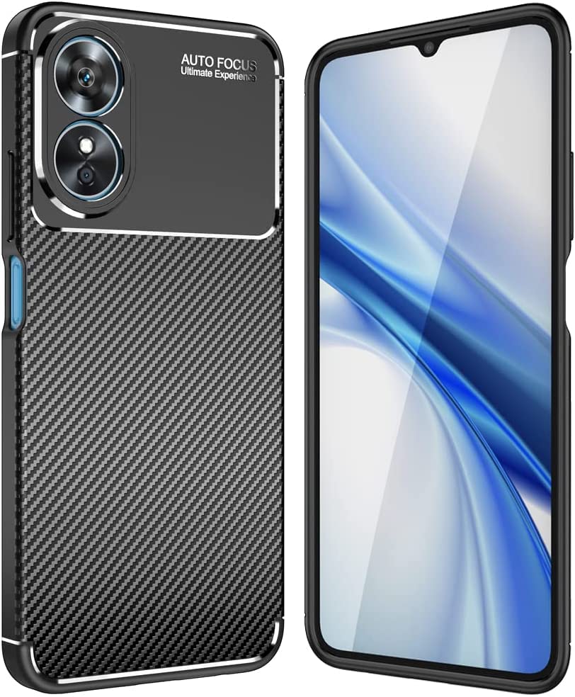 PIXFAB For Oppo A17 Case, [Slim Fit] Stylish Brushed Shockproof Carbon Fibre [Protective Case] Cover, Gel Rubber Phone Case Cover For Oppo A17 - Black