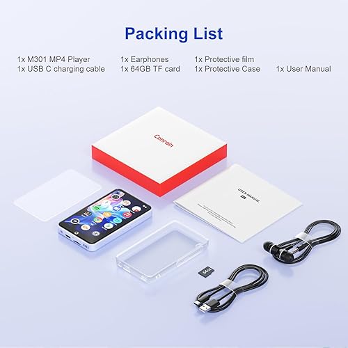 80GB MP3 Player With Bluetooth, S2 WiFi MP3 Player With Spotify, Spotify Kids, Pandora, Amazon Music, 4" Full Touch Screen Android Music Player, HiFi Sound Audio Player (Red-Black