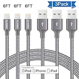iPhone Charger, ALIWIKI 3Pack 6Feet Nylon Braided Lightning Cable USB Syncing and Fast Charging Cable Cord for iPhone X/8/7/7 Plus/6s/6s Plus/6/6Plus/5/5S/5C/SE/iPad and iPod (Gray)