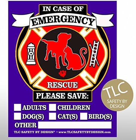 TLC Safety By Design FIRE Rescue Safety Alert Emergency Children Adults Pet Dog Cat 4.25" x 5.5" Behind The Glass or Front of Surface Window Decal Cling Sticker (Qty. 4 Front Surface)