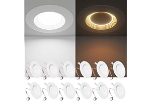 Ensenior 5/6 Inch 5CCT LED Pot Lights with Night Light 12 Pack, Retrofit Recessed Led Ceiling Lighting, Baffle Trim, Dimmable