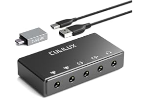 Cubilux CB5 USB Audio Interface for Recording, Streaming, Podcasting, USB to 3.5mm Sound Card with Stereo Microphone Input, L